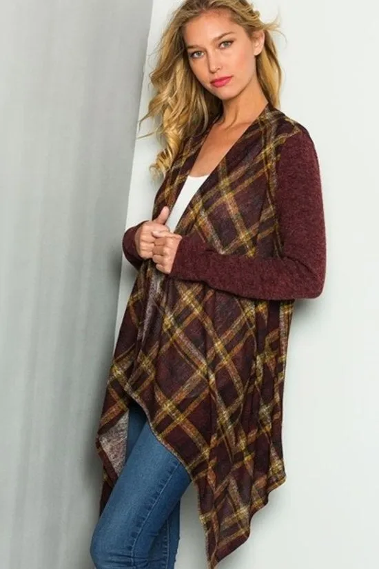 Feeling Like Fall Burgundy Plaid Cardigan