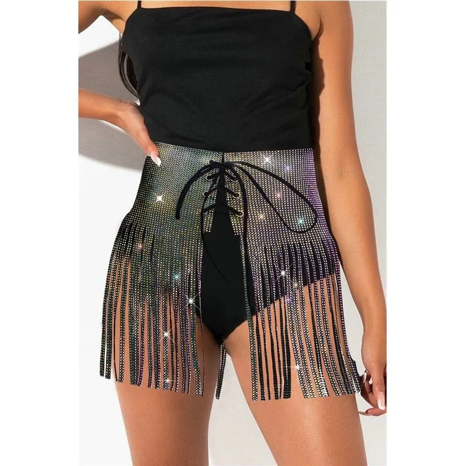 Festival Outfit Rhinestone Crystal Mermaid Mirror Skirt Maxi Skirt Rave Rainbow Birthday Party