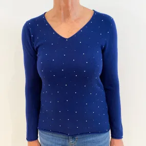 French Navy Sequinned Cashmere V-Neck Jumper Medium