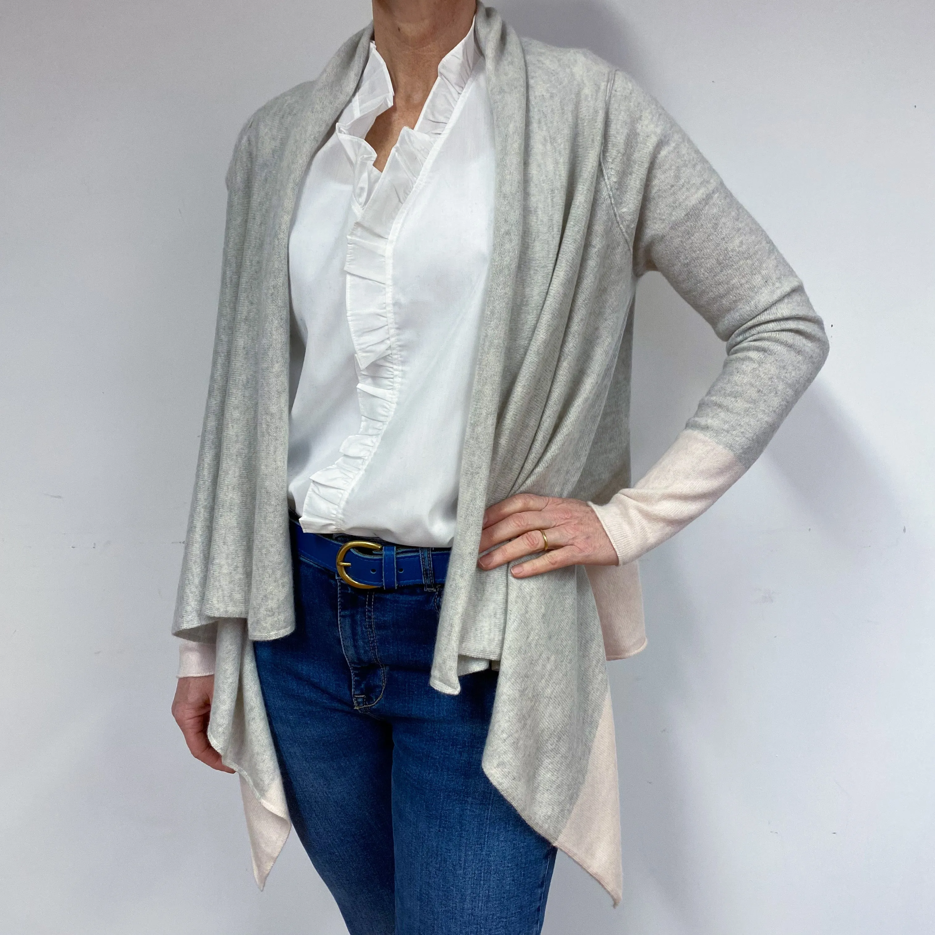 Frost Grey Pale Pink Waterfall Cashmere Cardigan Medium