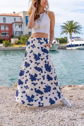 GNS Woman Navy Blue Self-patterned Gabardine High Waist Flared Skirt BST700-3556 - Ashton