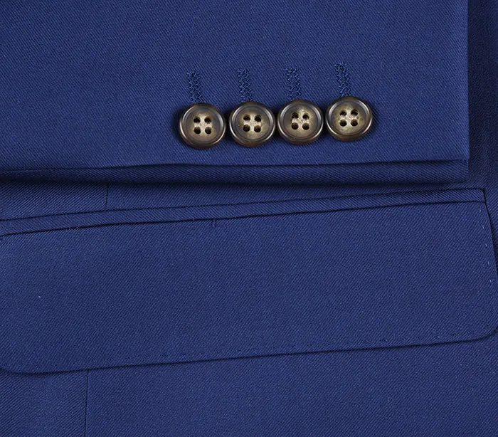 Half Canvas Wool Dress Suit Regular Fit 2 Piece in Blue