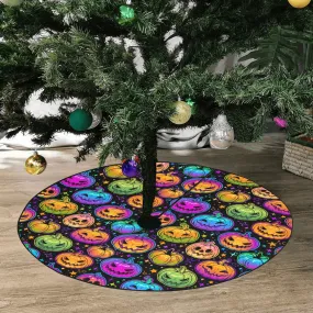 Halloween Tree Skirt, Colorful Pumpkins Christmas Stand Base Small Medium Large Cover Decor Decoration All Hallows Eve Creepy Spooky Party