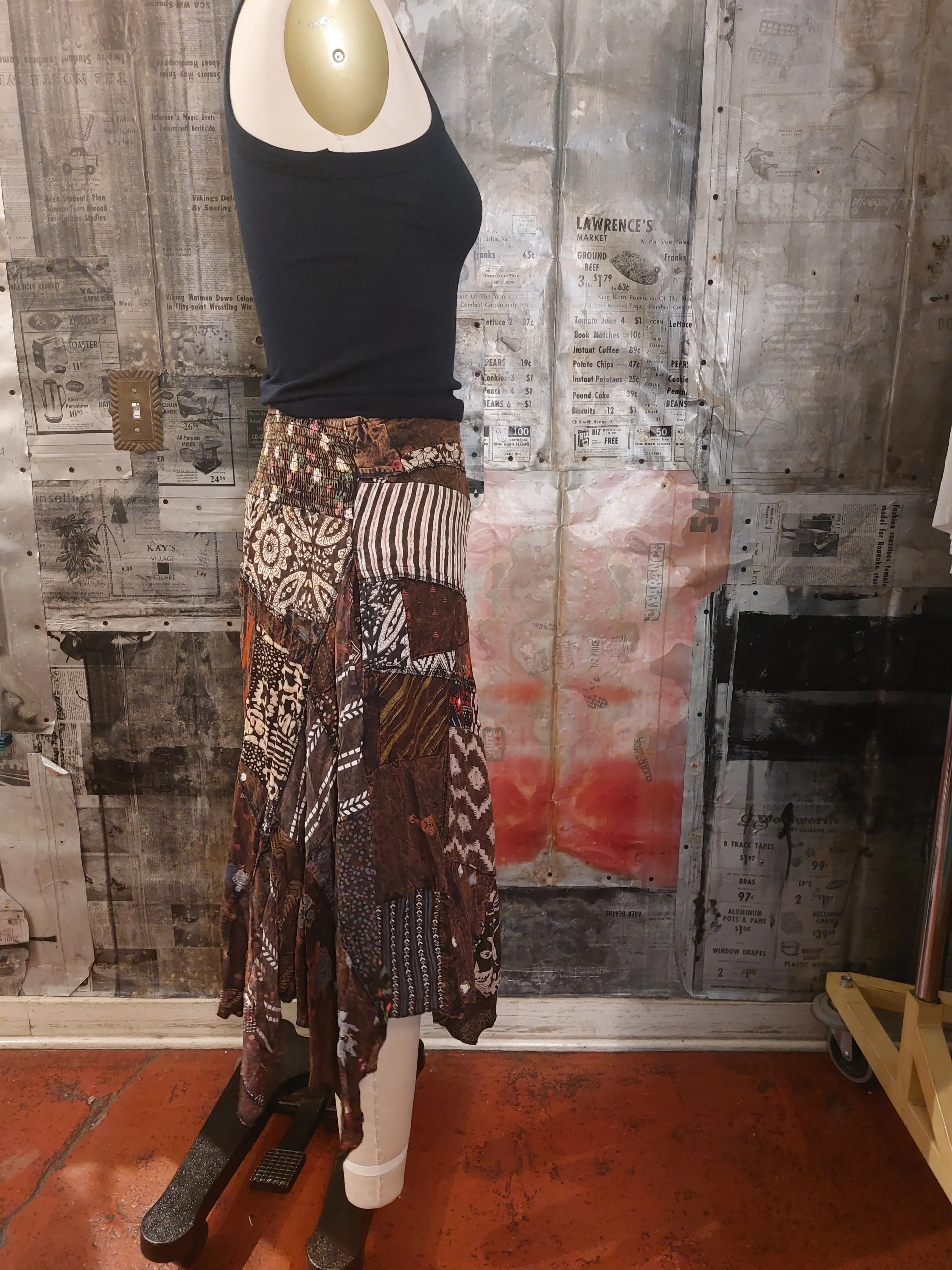 Handkerchief Patchwork Skirt - Stonewash Brown