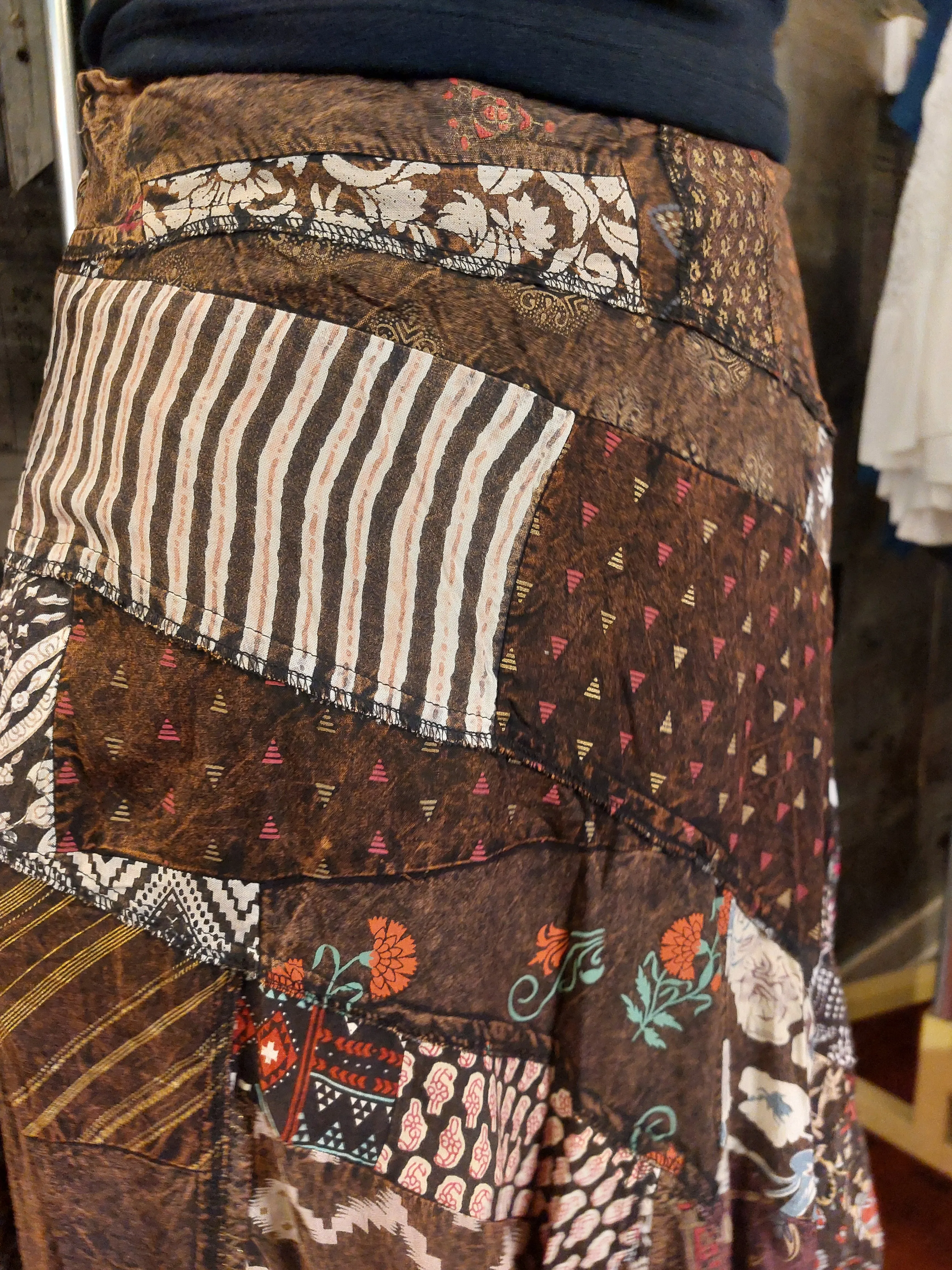 Handkerchief Patchwork Skirt - Stonewash Brown