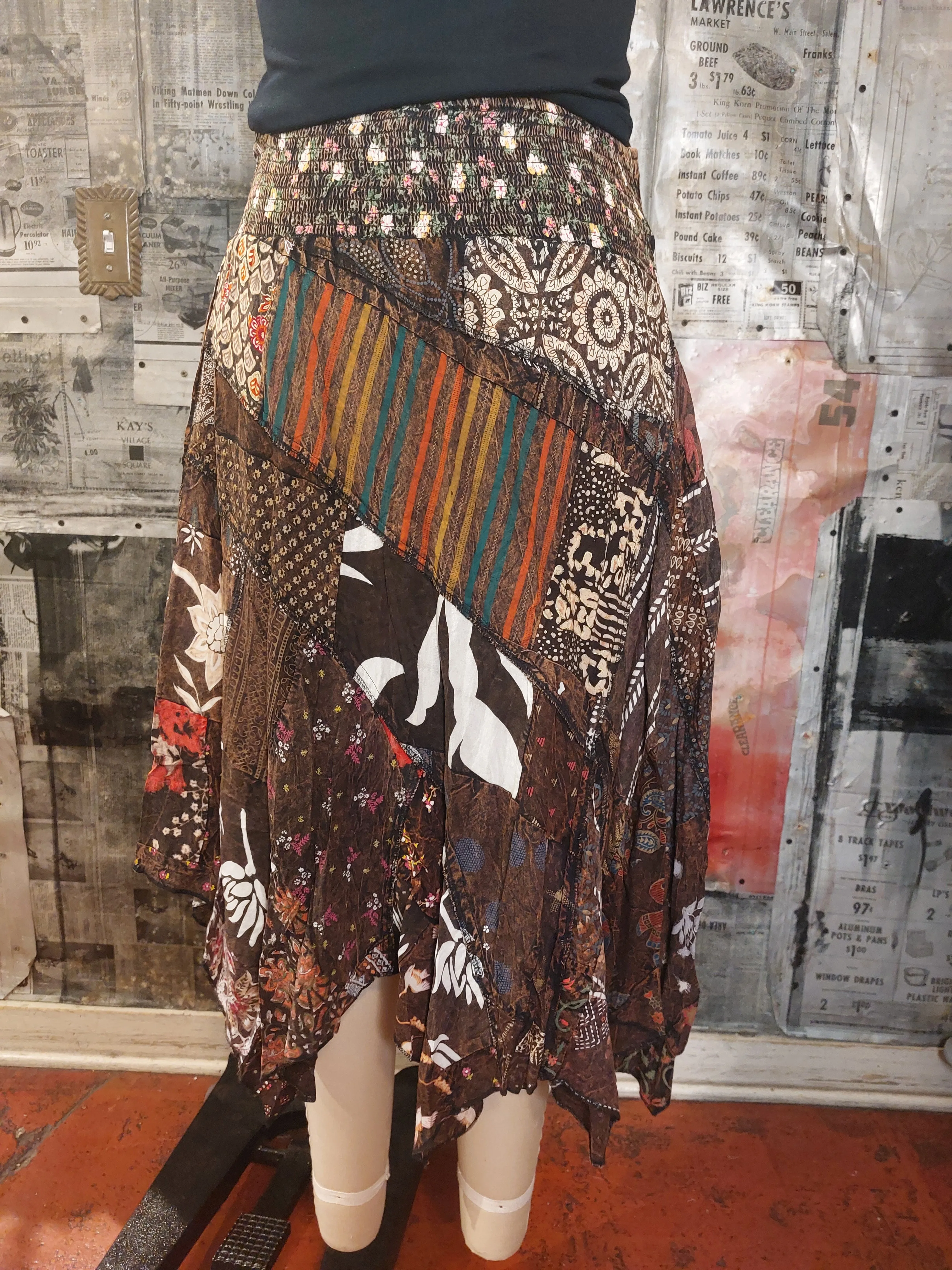 Handkerchief Patchwork Skirt - Stonewash Brown