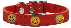 Happy Face Widget Genuine Leather Dog Collar Red 24