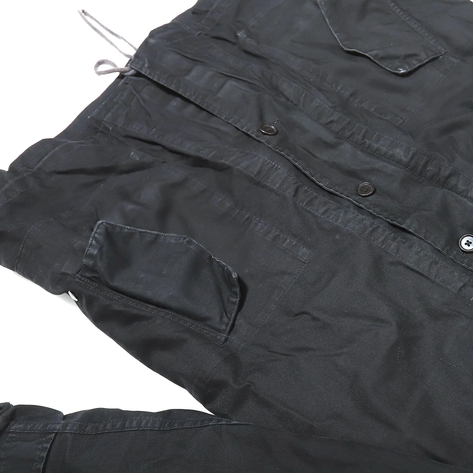 Helmut Lang FW98 Black Bondage Sherpa Lined Military Parka
