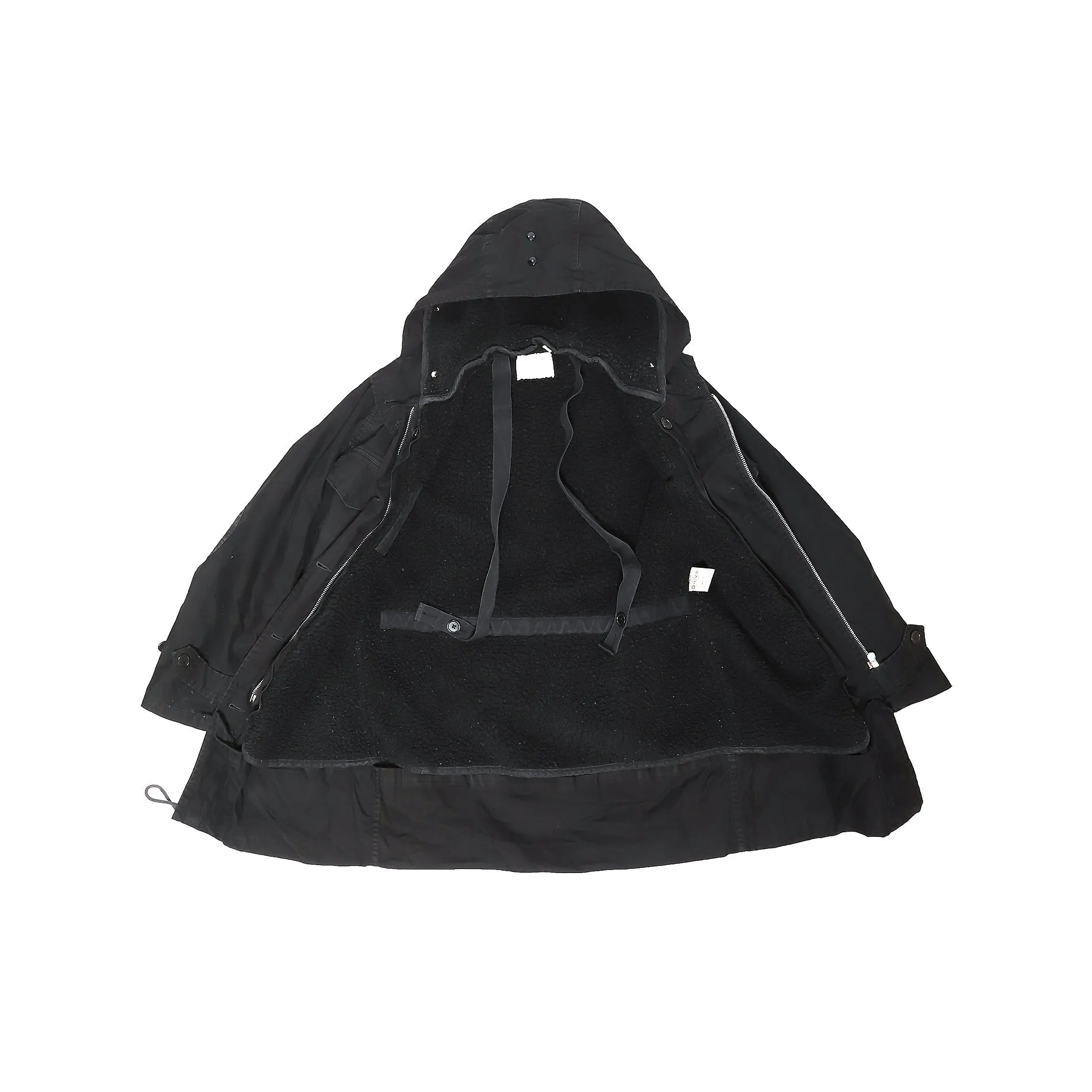 Helmut Lang FW98 Black Bondage Sherpa Lined Military Parka