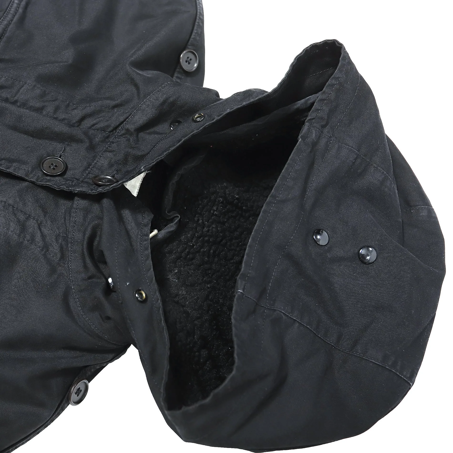 Helmut Lang FW98 Black Bondage Sherpa Lined Military Parka