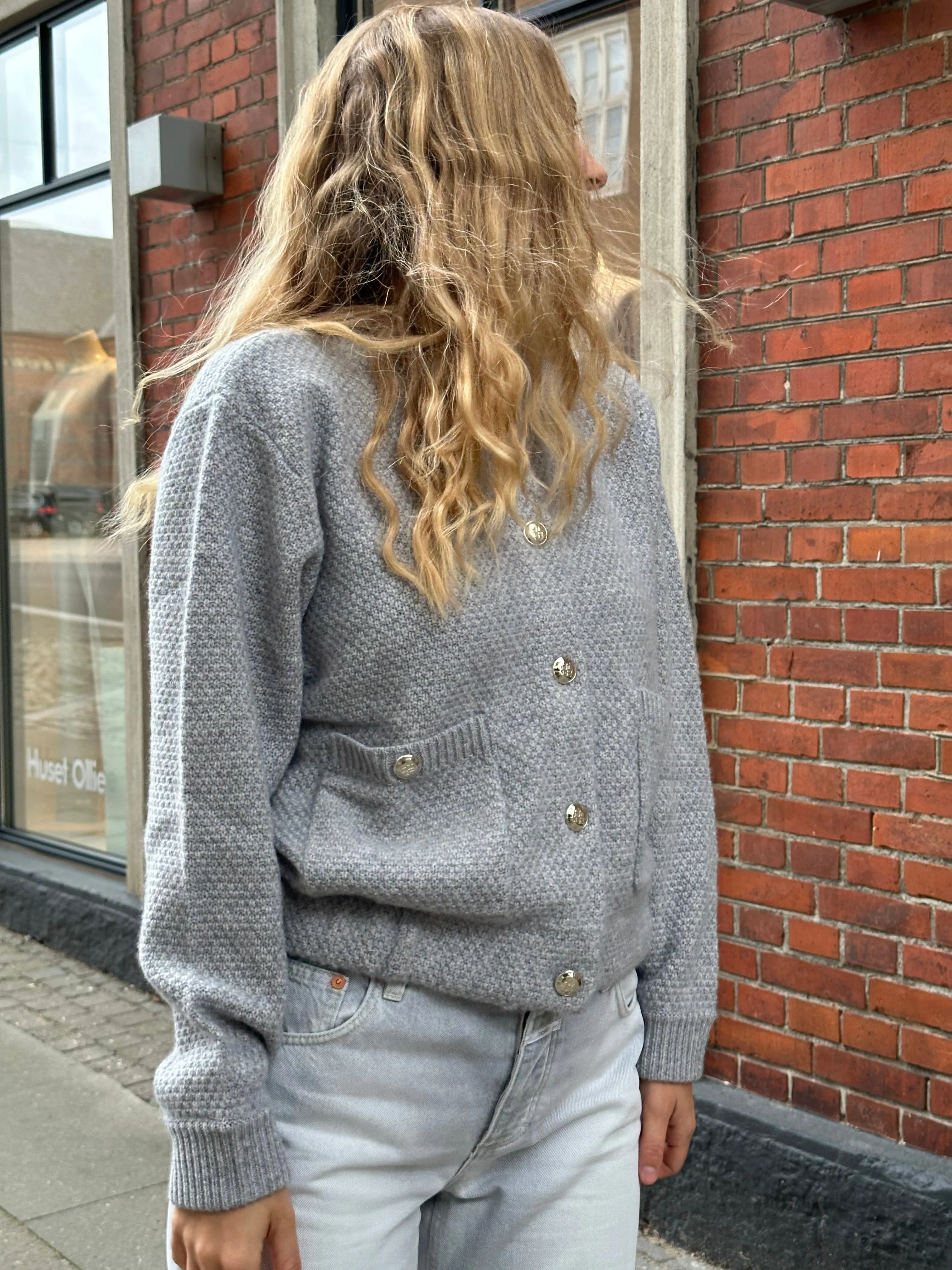 Hemisphere Cardigan R-neck - Grey Melange