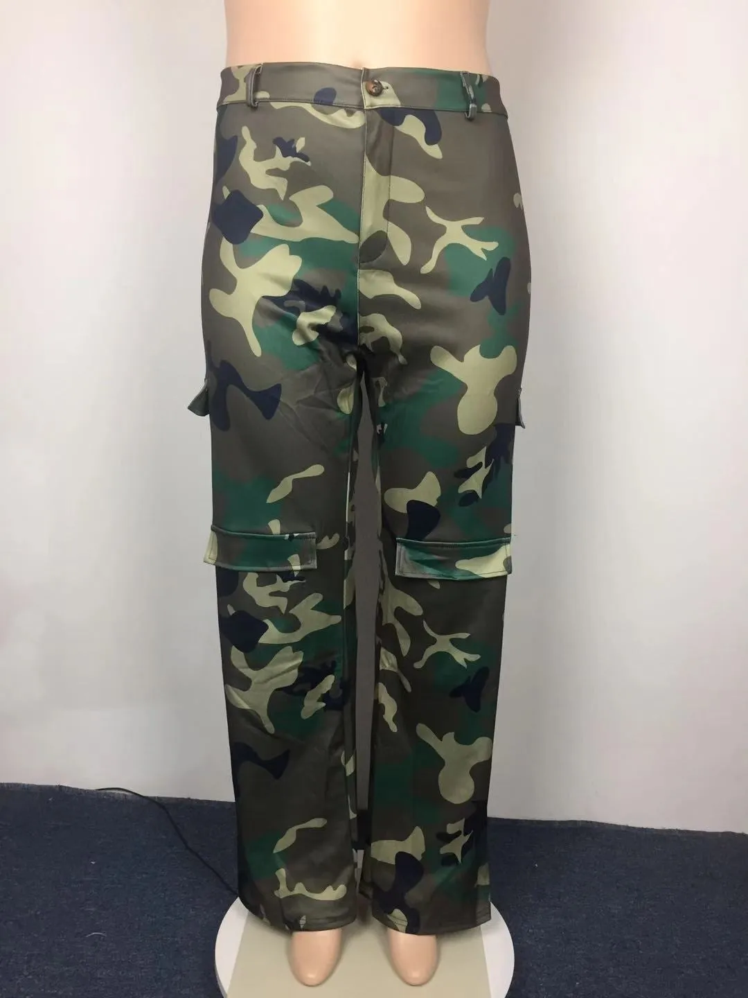 High Waist Cargo Pockets Plus Size Camouflage Pants