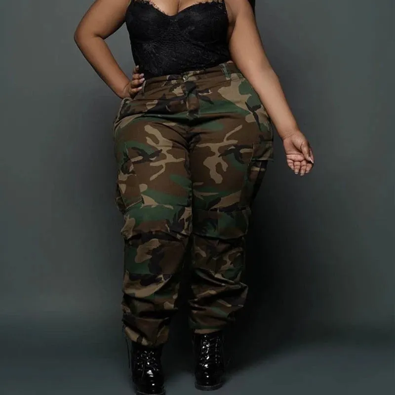 High Waist Cargo Pockets Plus Size Camouflage Pants
