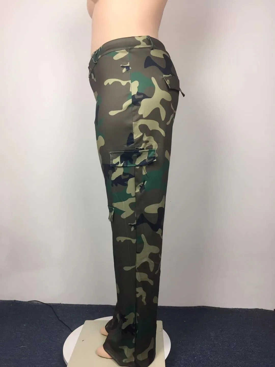 High Waist Cargo Pockets Plus Size Camouflage Pants