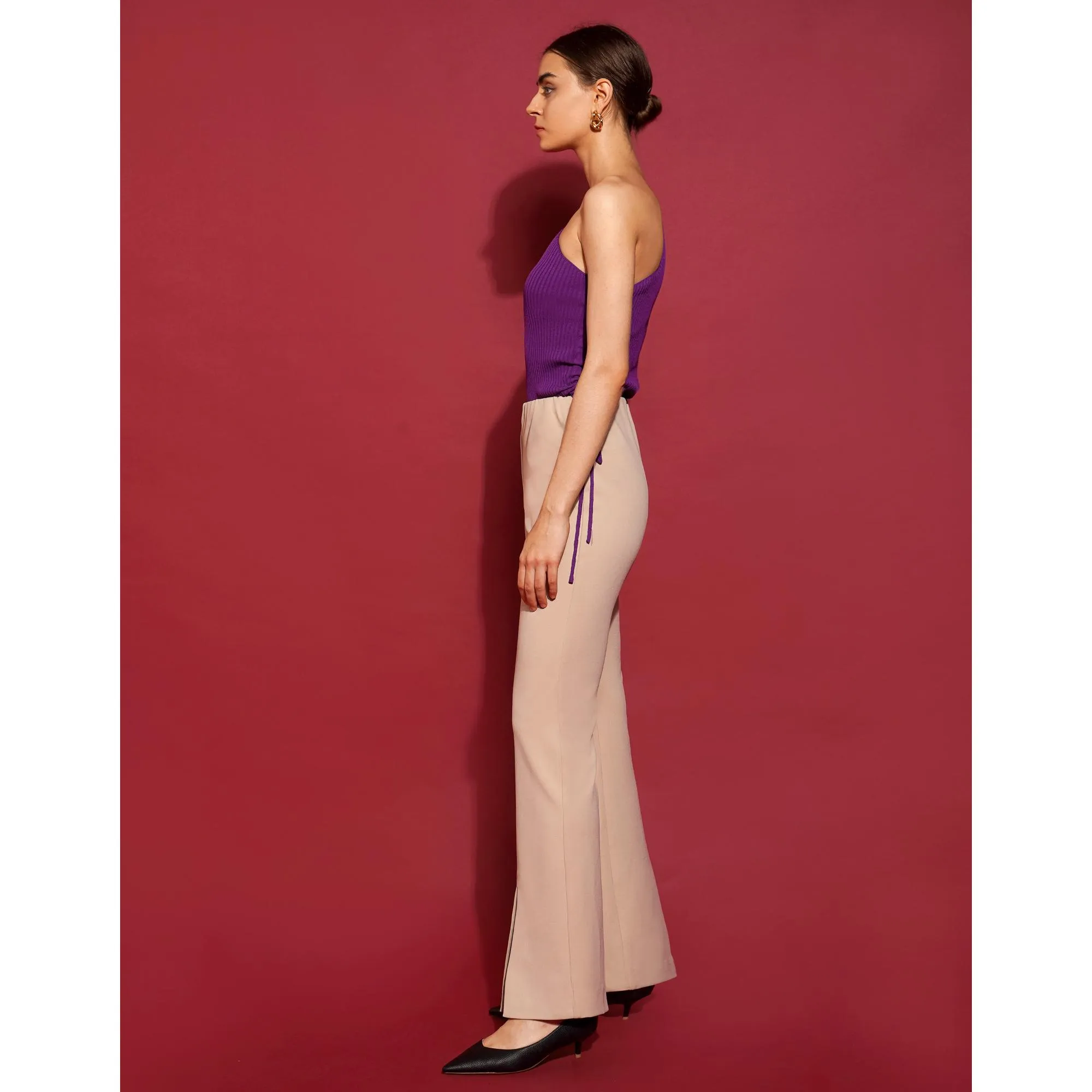 High Waist Flared Pants - Cream