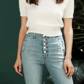 High Waist Stretch Skinny Fitting Buckle Pants