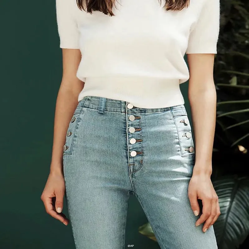 High Waist Stretch Skinny Fitting Buckle Pants