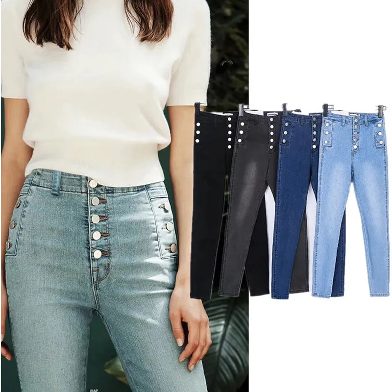 High Waist Stretch Skinny Fitting Buckle Pants