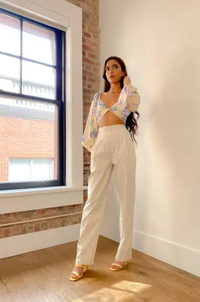 High Waist Wide Leg Pleated Trousers