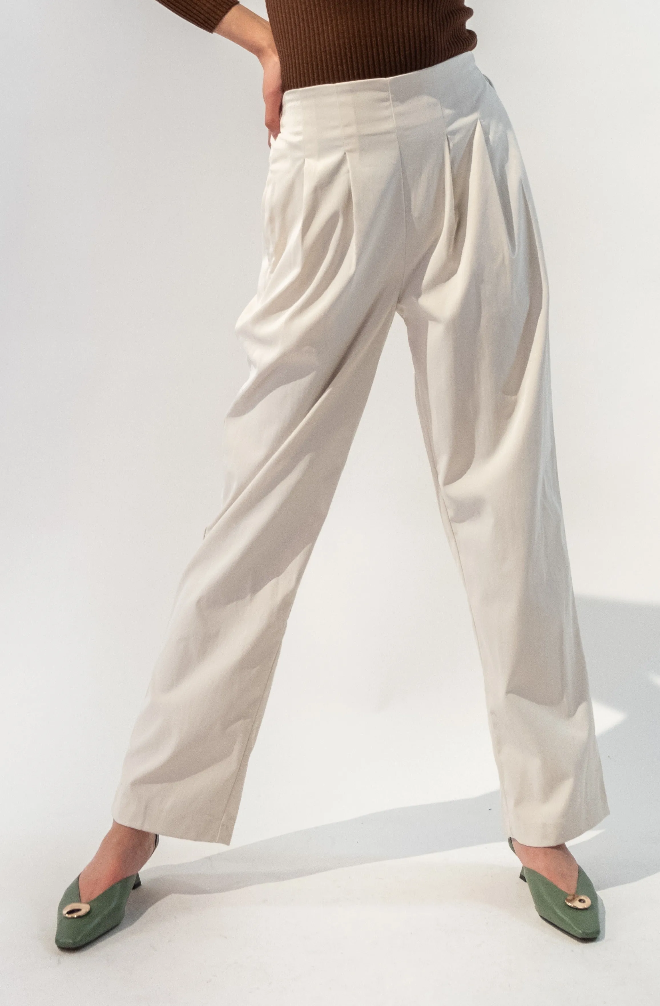 High Waist Wide Leg Pleated Trousers
