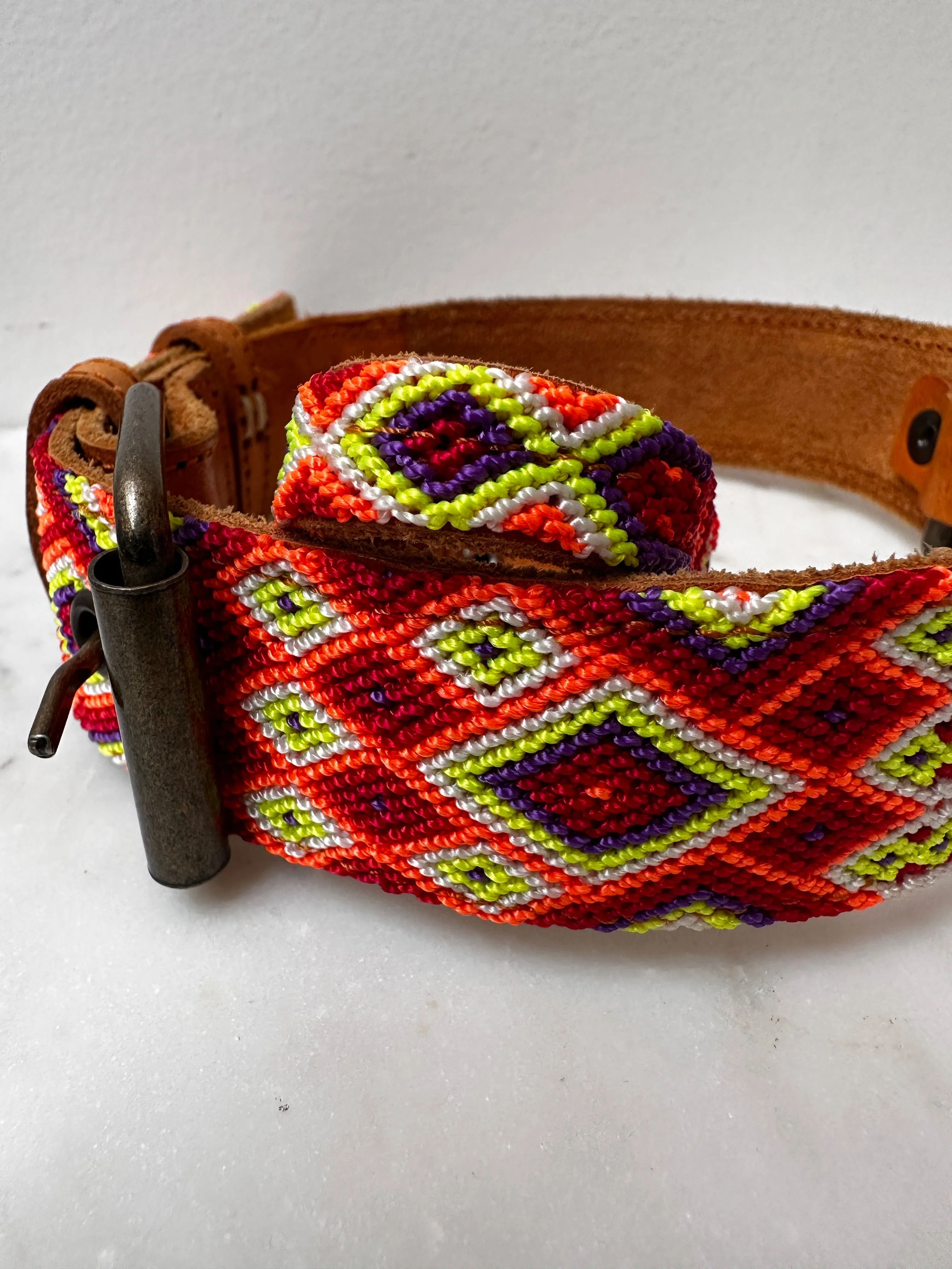 Huichol Embroidered Wide Dog Collar L1
