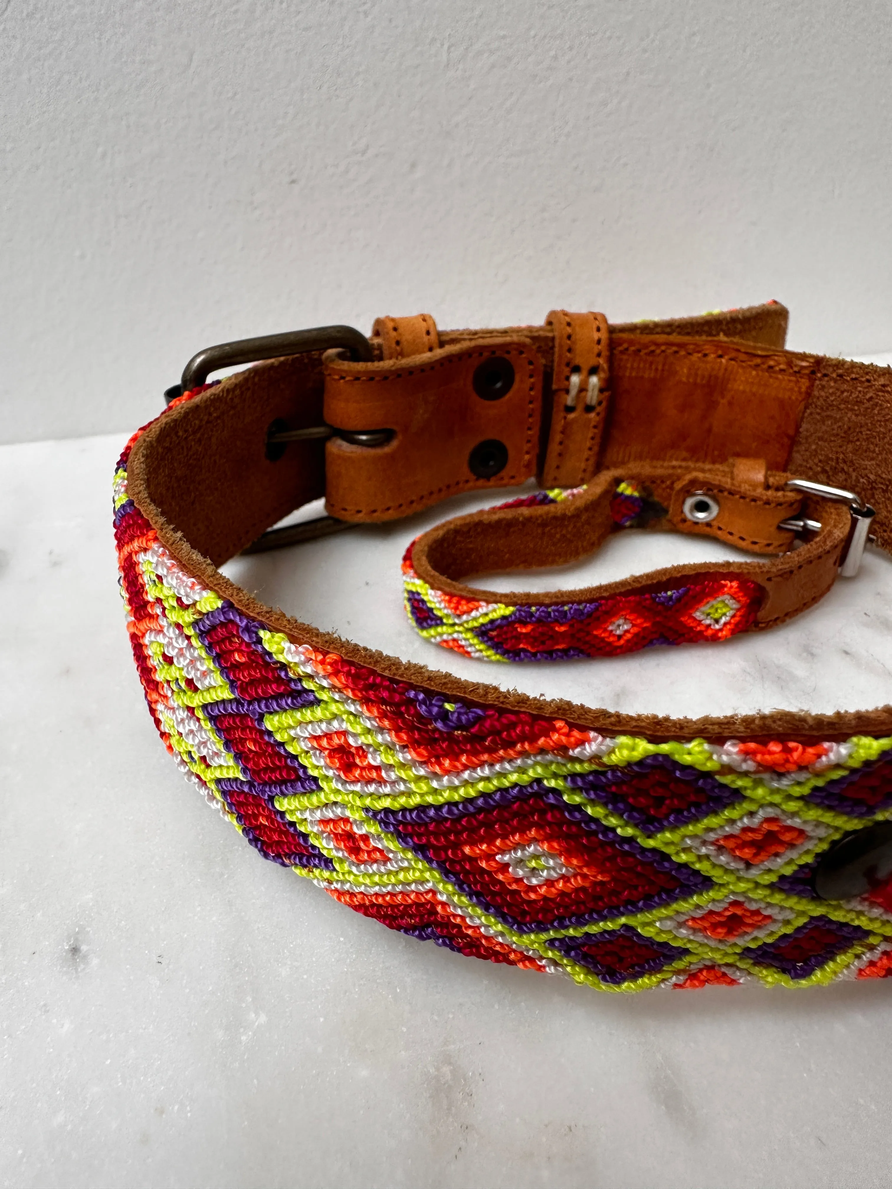 Huichol Embroidered Wide Dog Collar L1