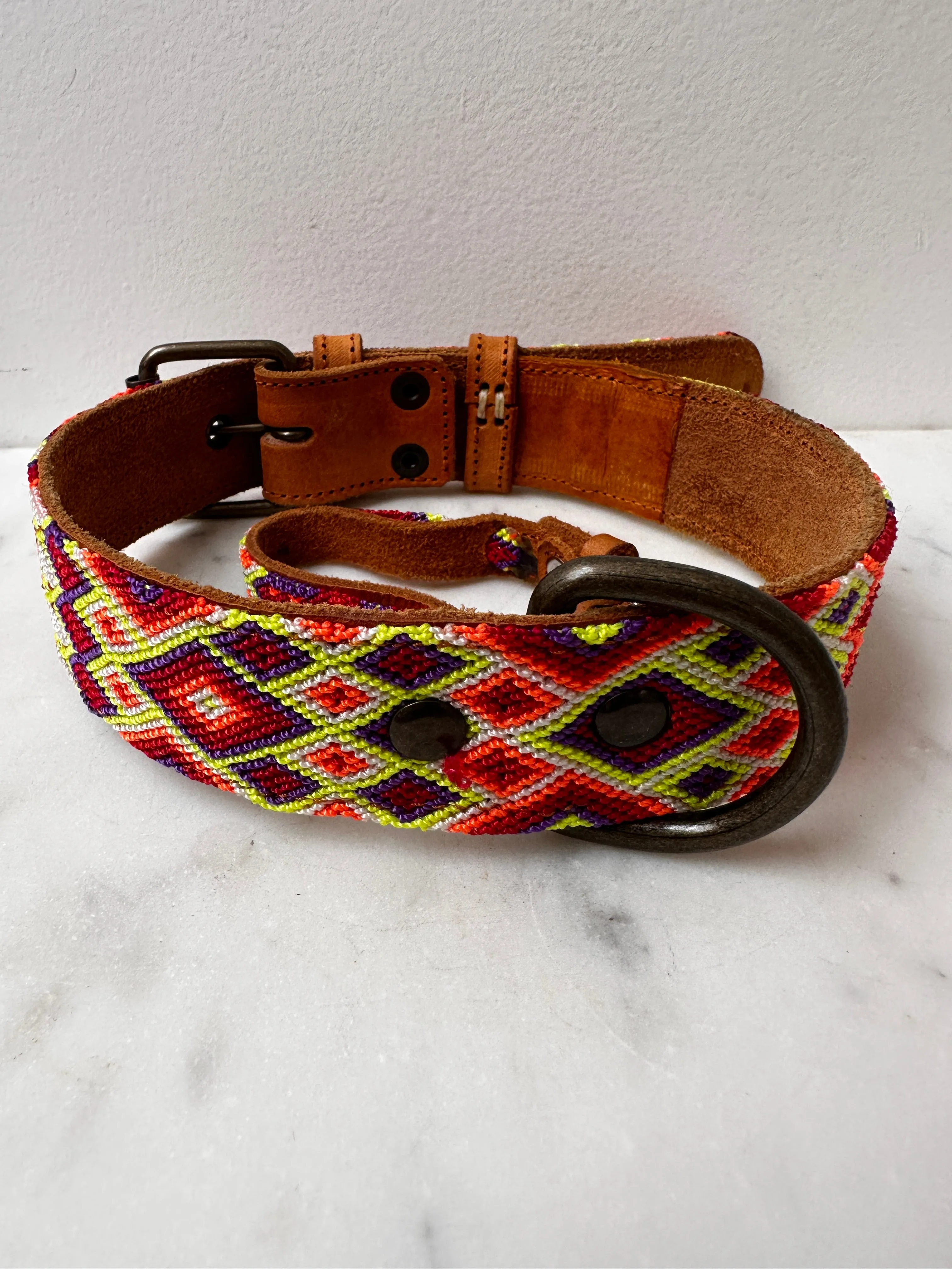 Huichol Embroidered Wide Dog Collar L1