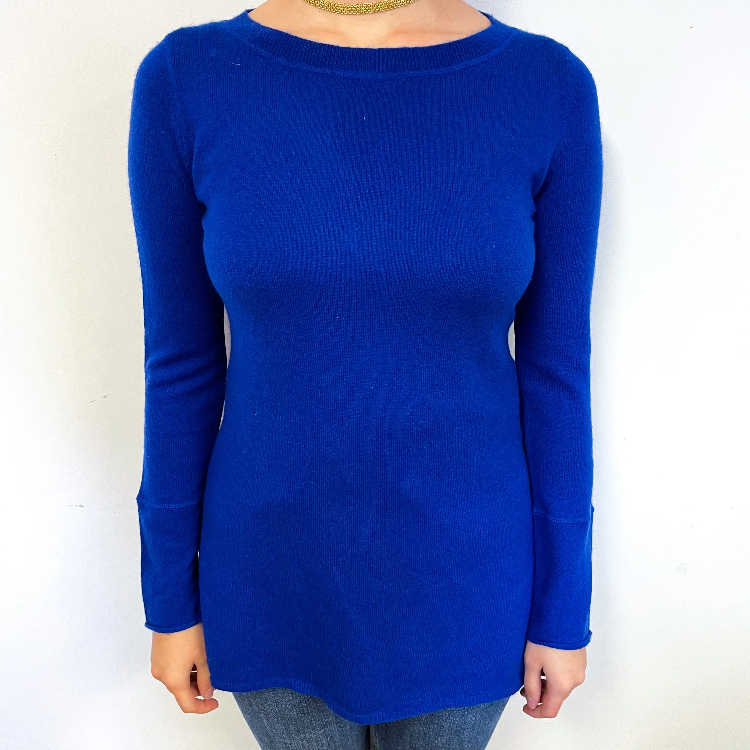 Indigo Blue Longline Cashmere Crew Neck Jumper Small