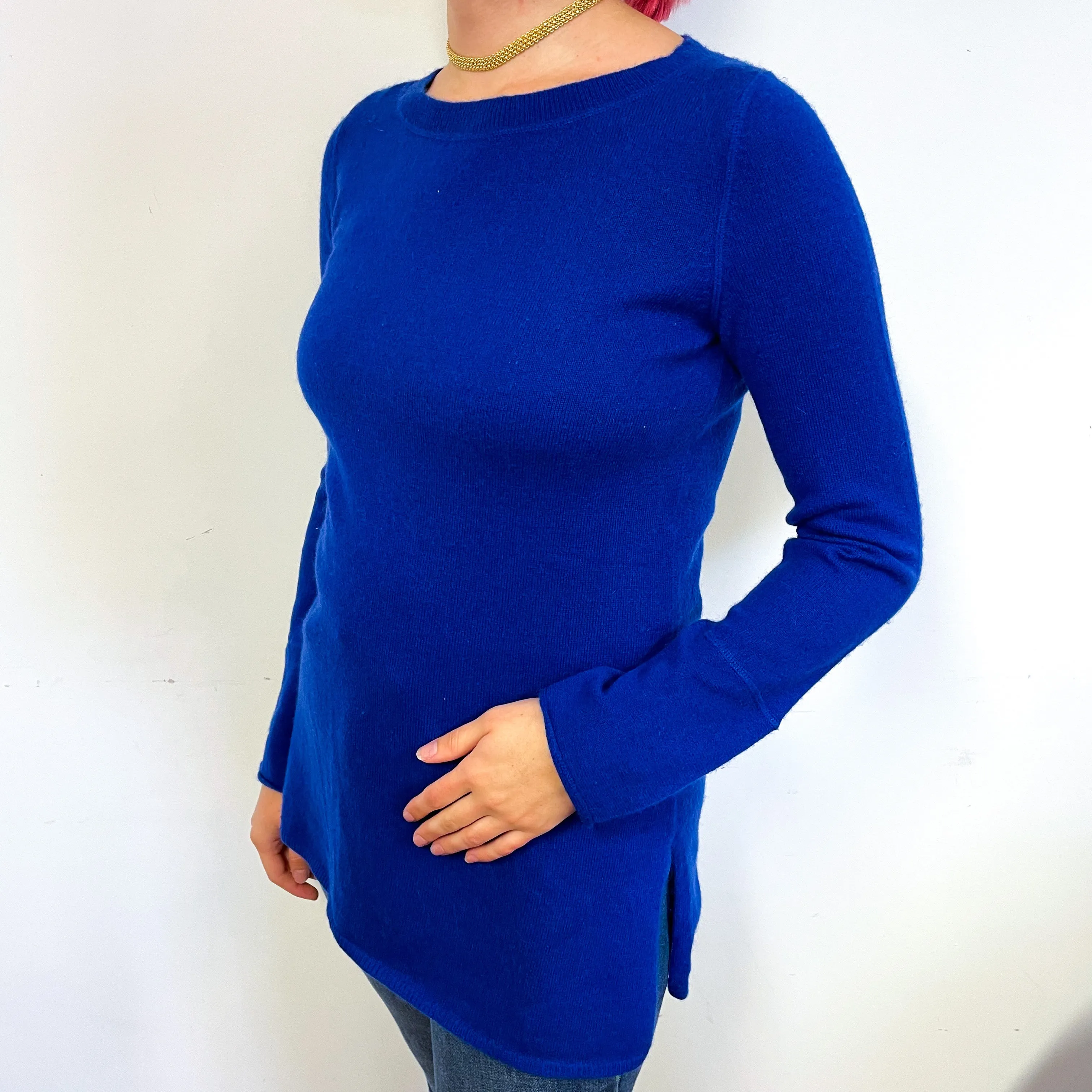 Indigo Blue Longline Cashmere Crew Neck Jumper Small