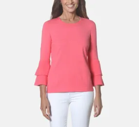 J'envie - Double Flounce Sleeve Crew Neck Top in Blossom