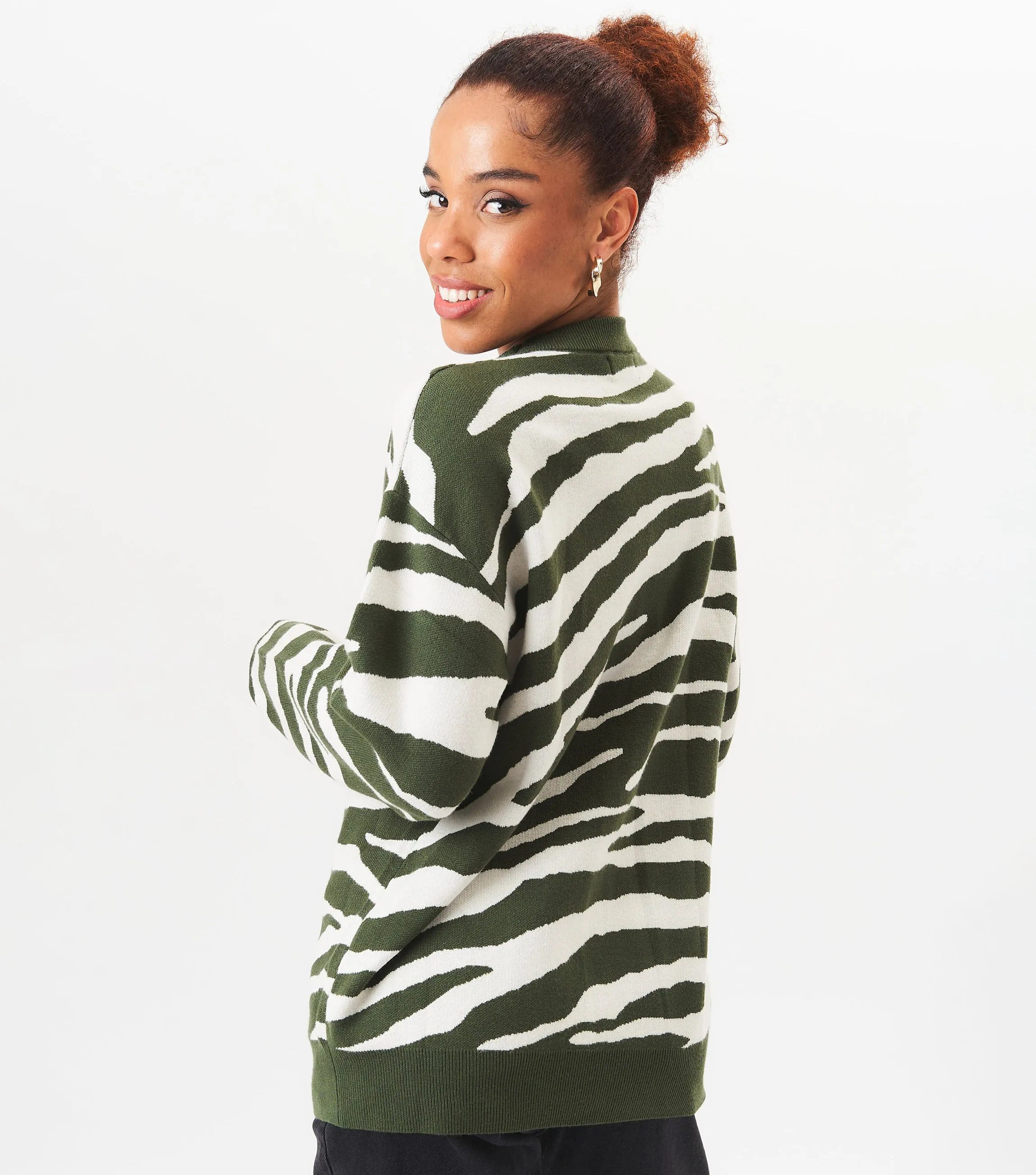 Khaki Zebra Print Oversized Jumper