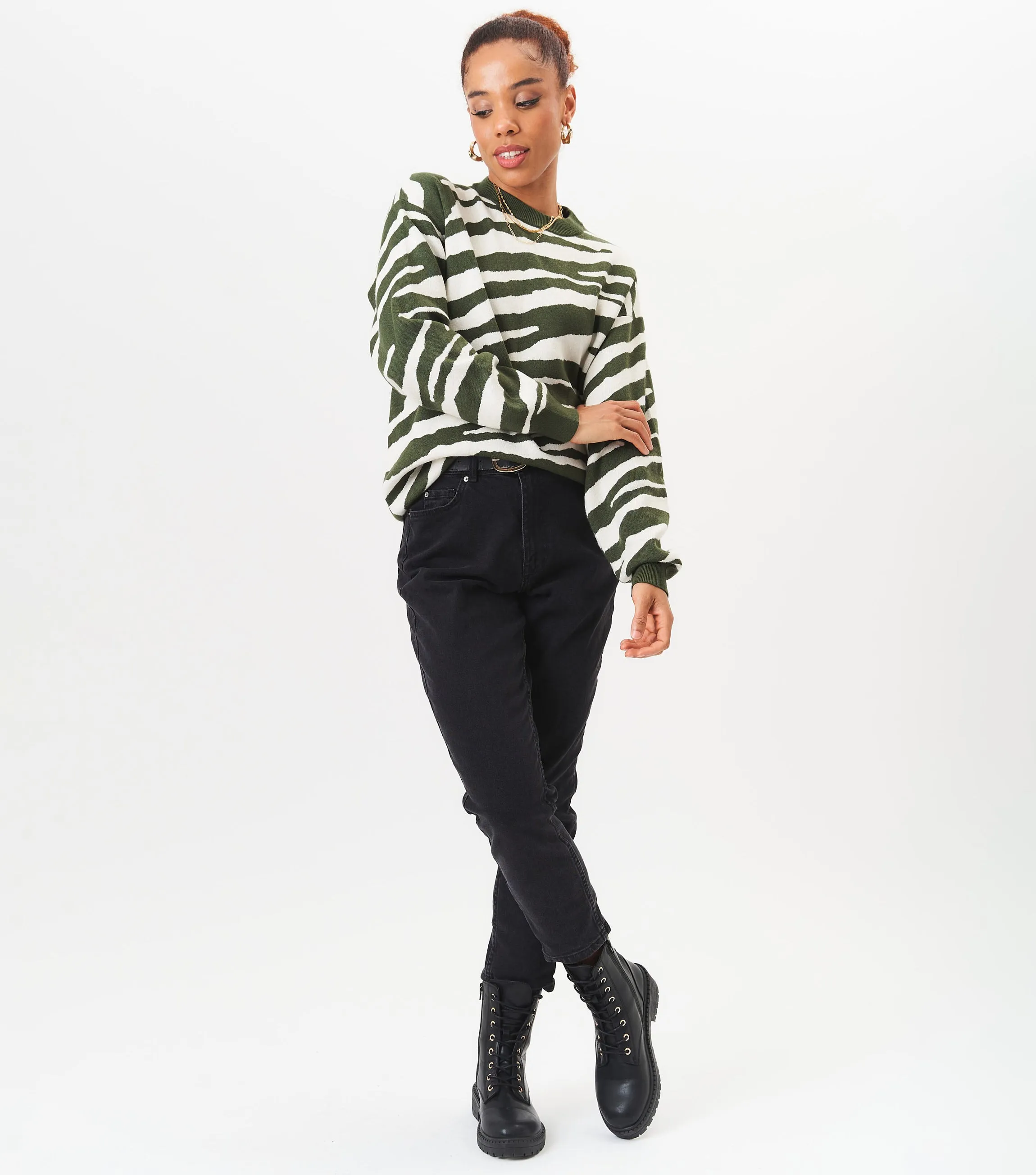 Khaki Zebra Print Oversized Jumper