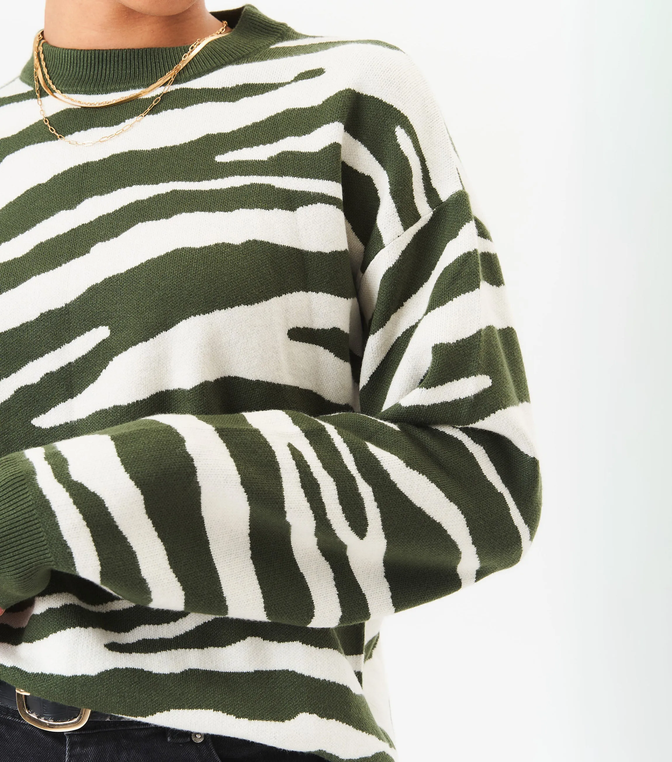 Khaki Zebra Print Oversized Jumper