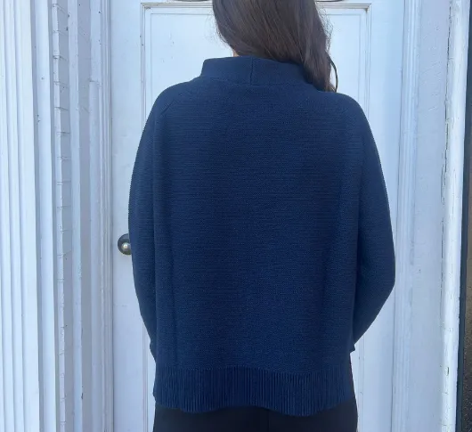Kinross Cashmere - Garter Funnel Neck Sweater in Navy