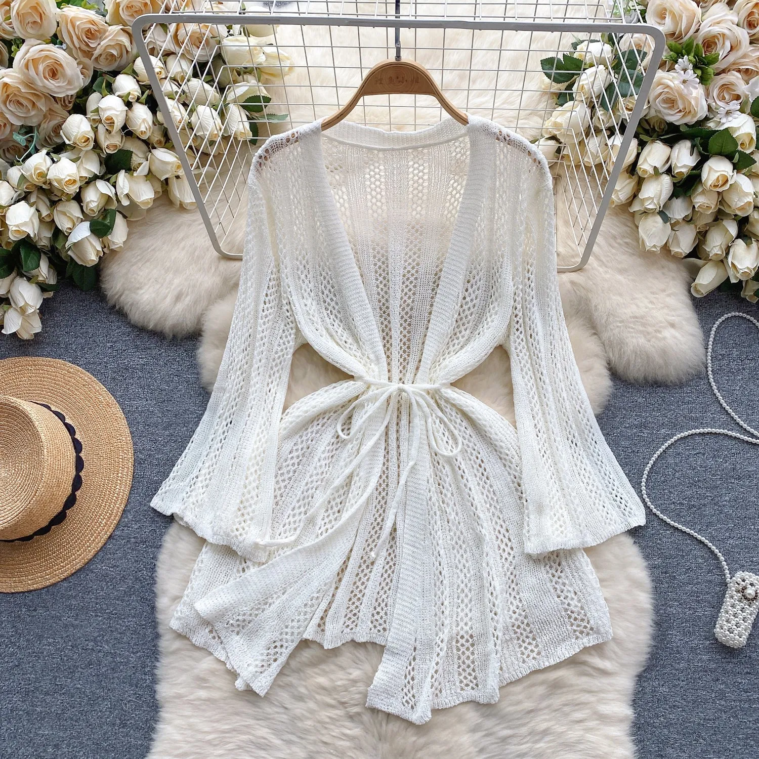 Korean Style Loose-fit Hollowed Cardigan