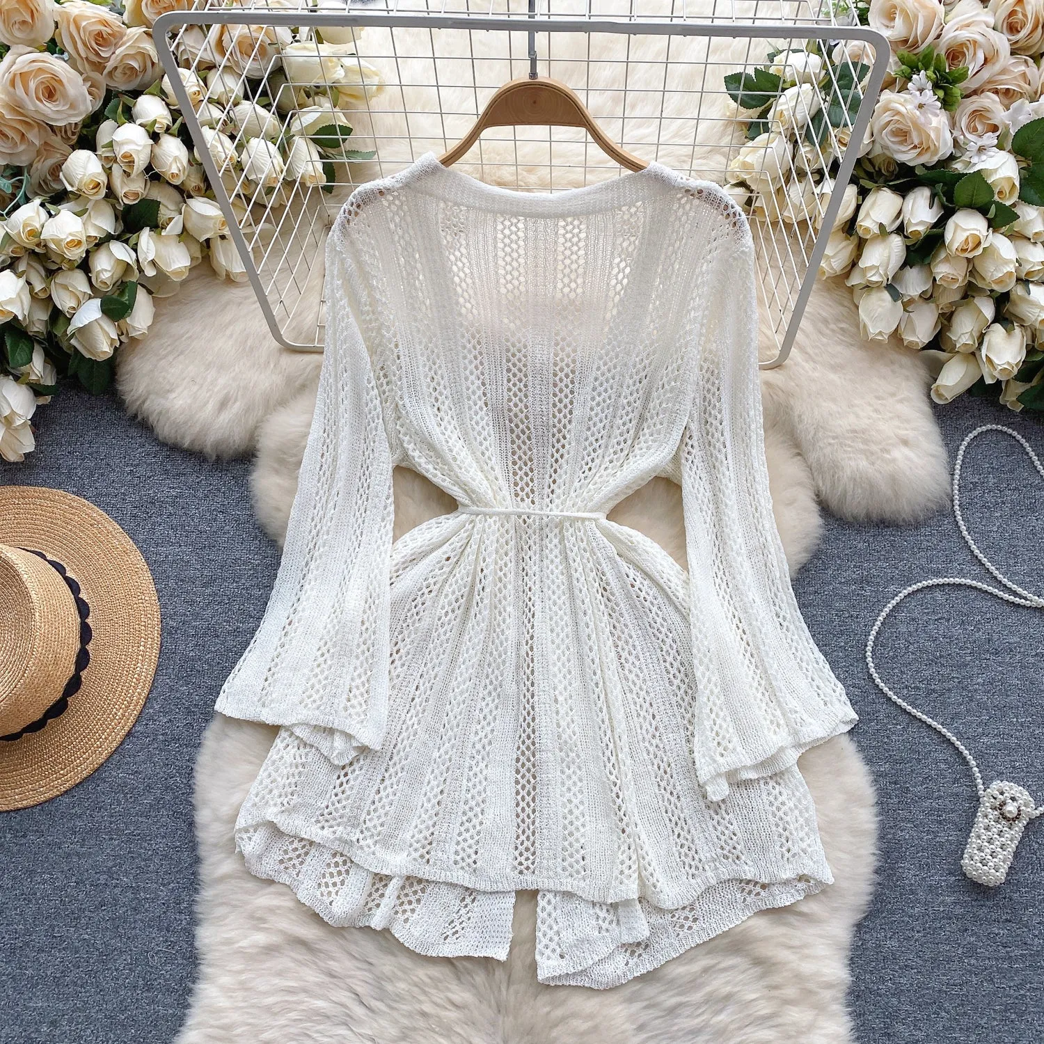 Korean Style Loose-fit Hollowed Cardigan