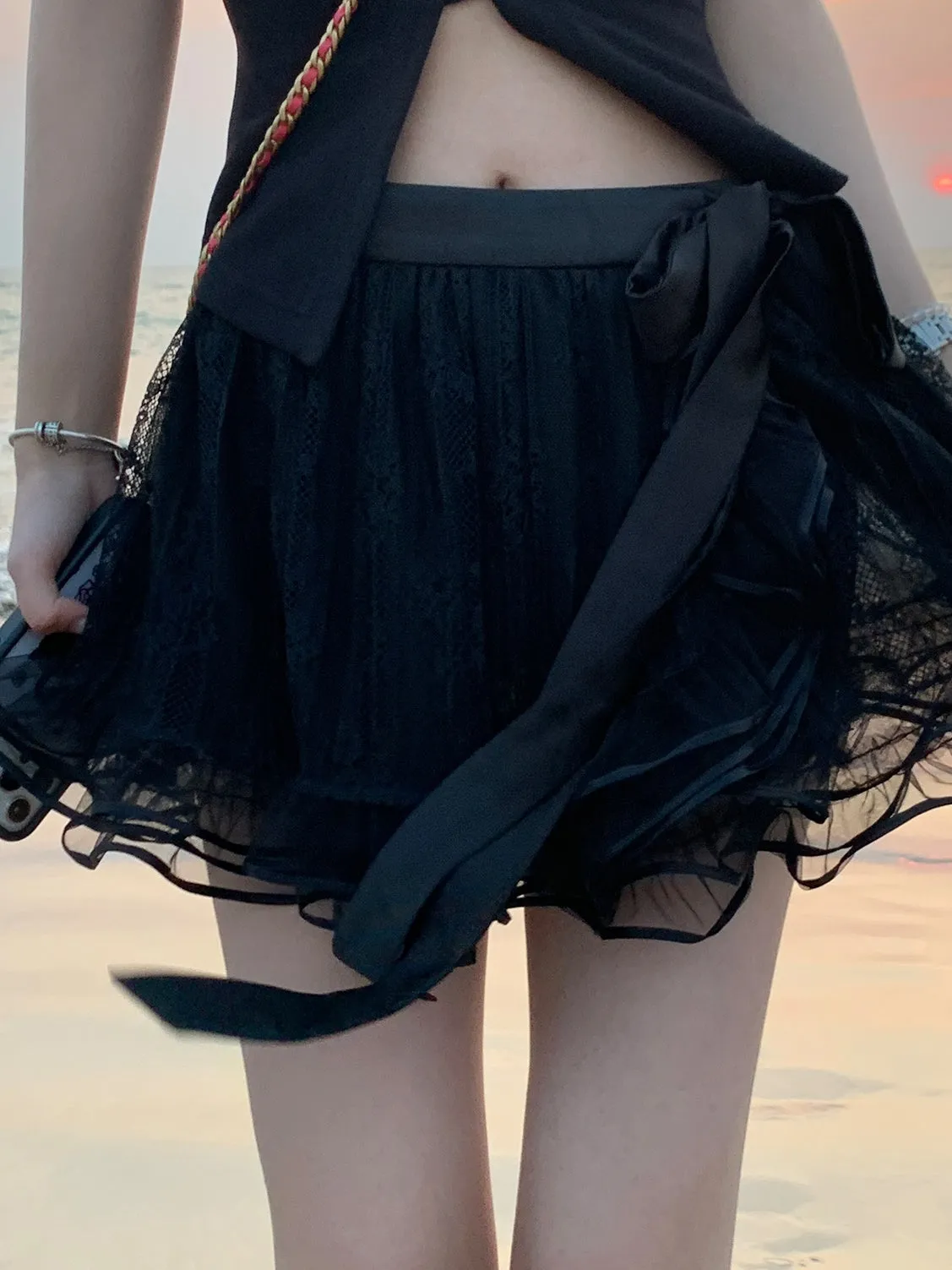 Lace Mesh Tutu Skirt With Inner Pants