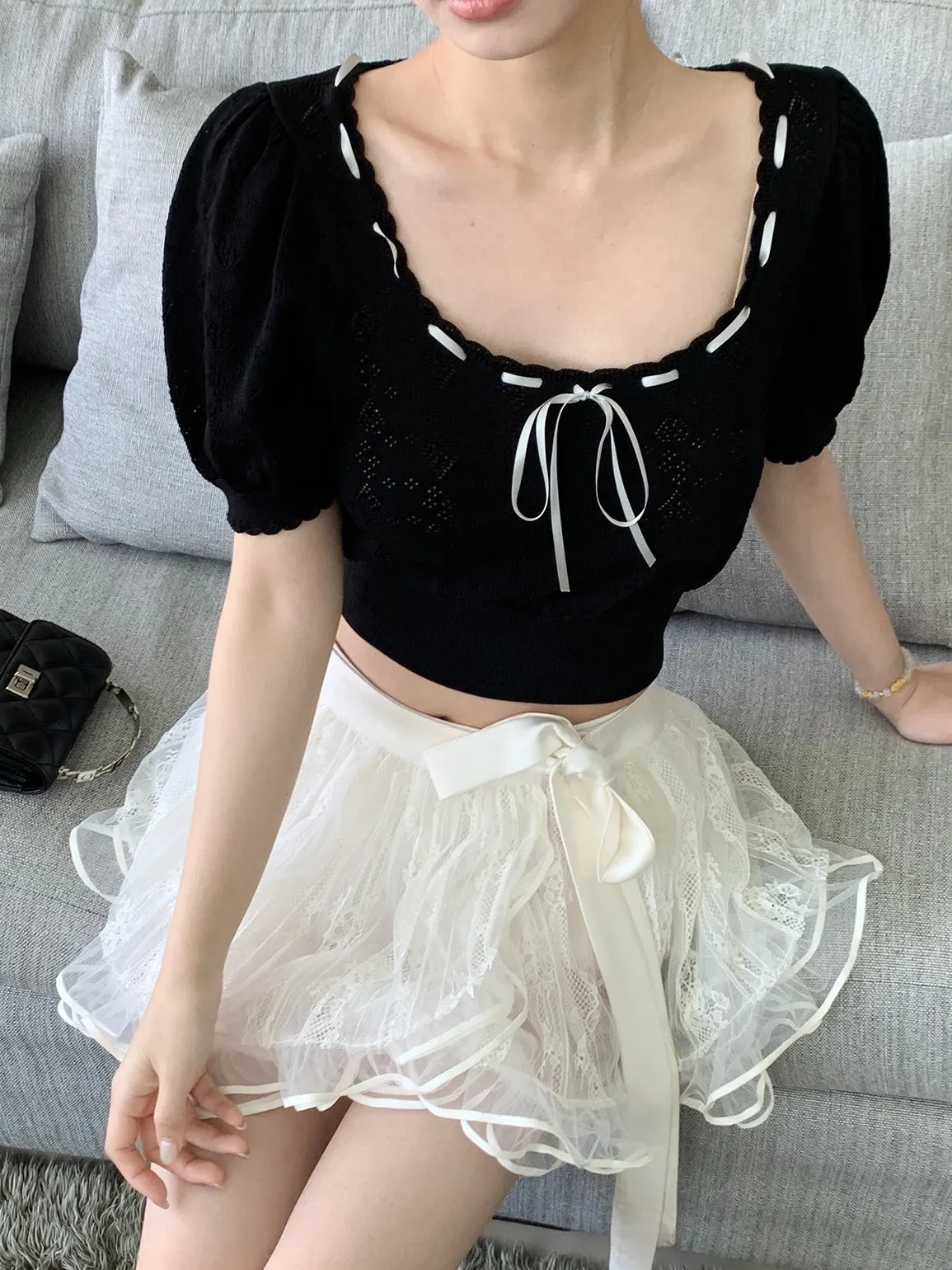Lace Mesh Tutu Skirt With Inner Pants
