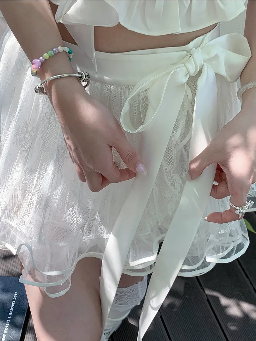 Lace Mesh Tutu Skirt With Inner Pants