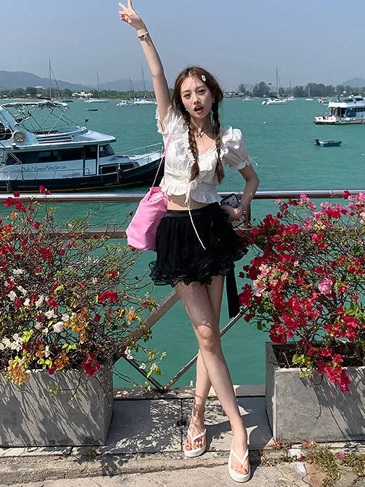 Lace Mesh Tutu Skirt With Inner Pants