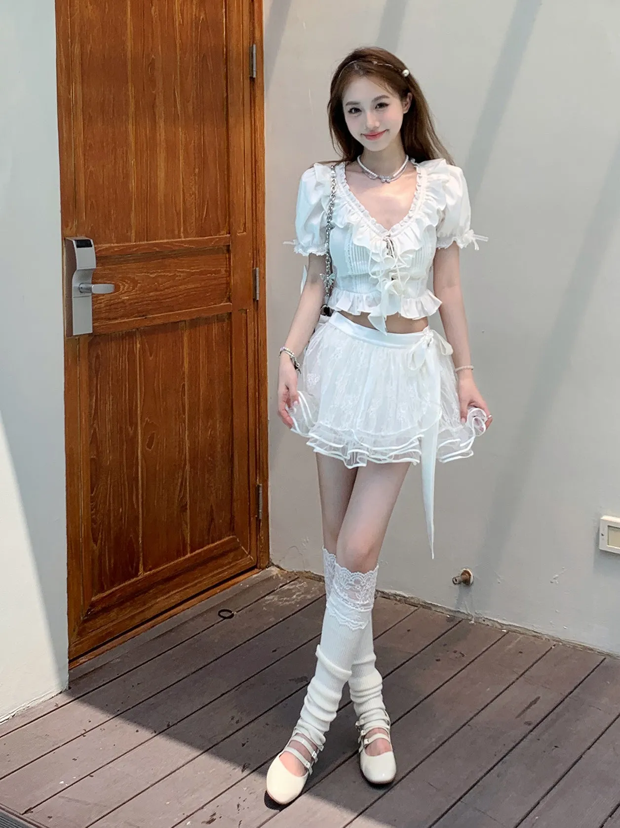 Lace Mesh Tutu Skirt With Inner Pants