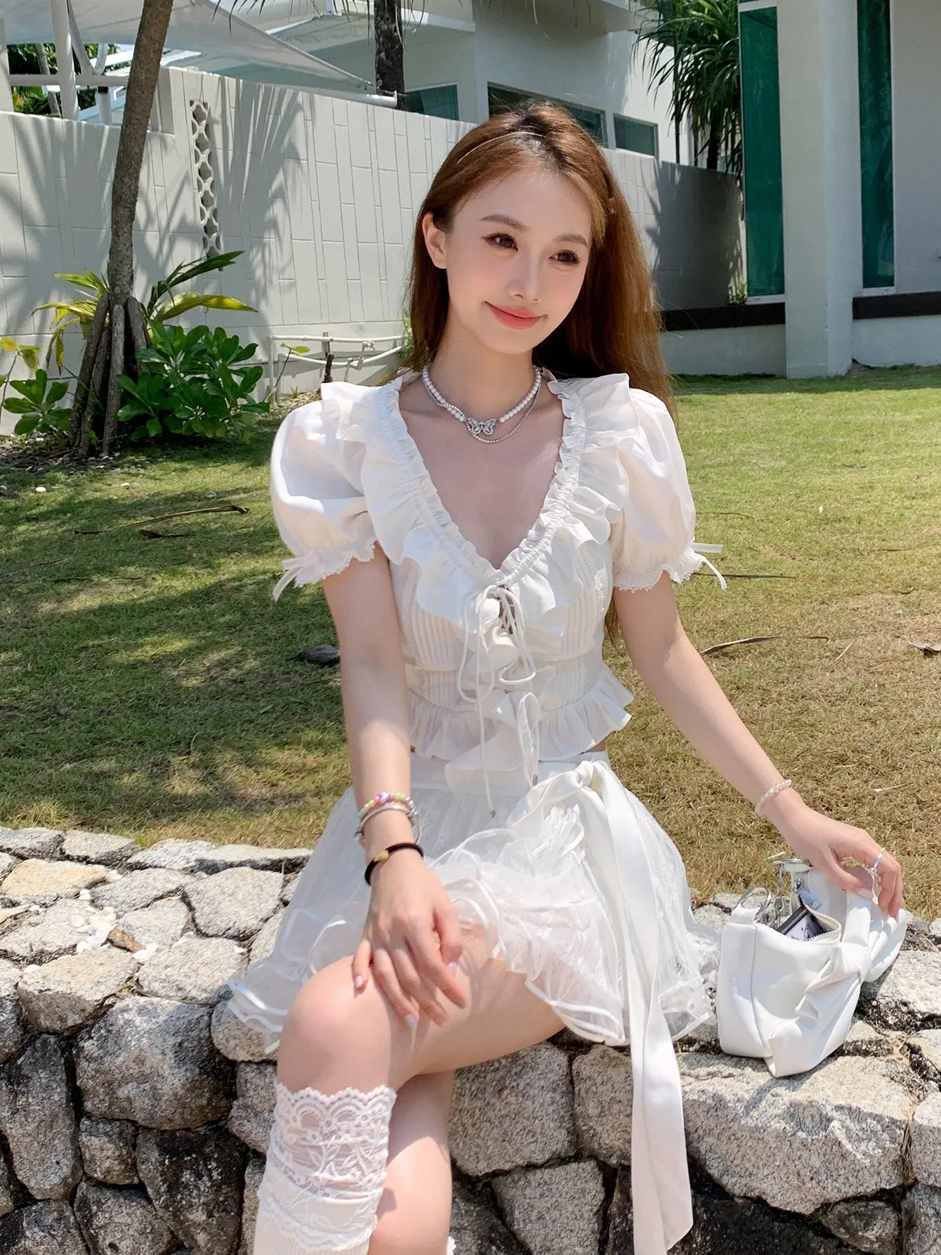 Lace Mesh Tutu Skirt With Inner Pants
