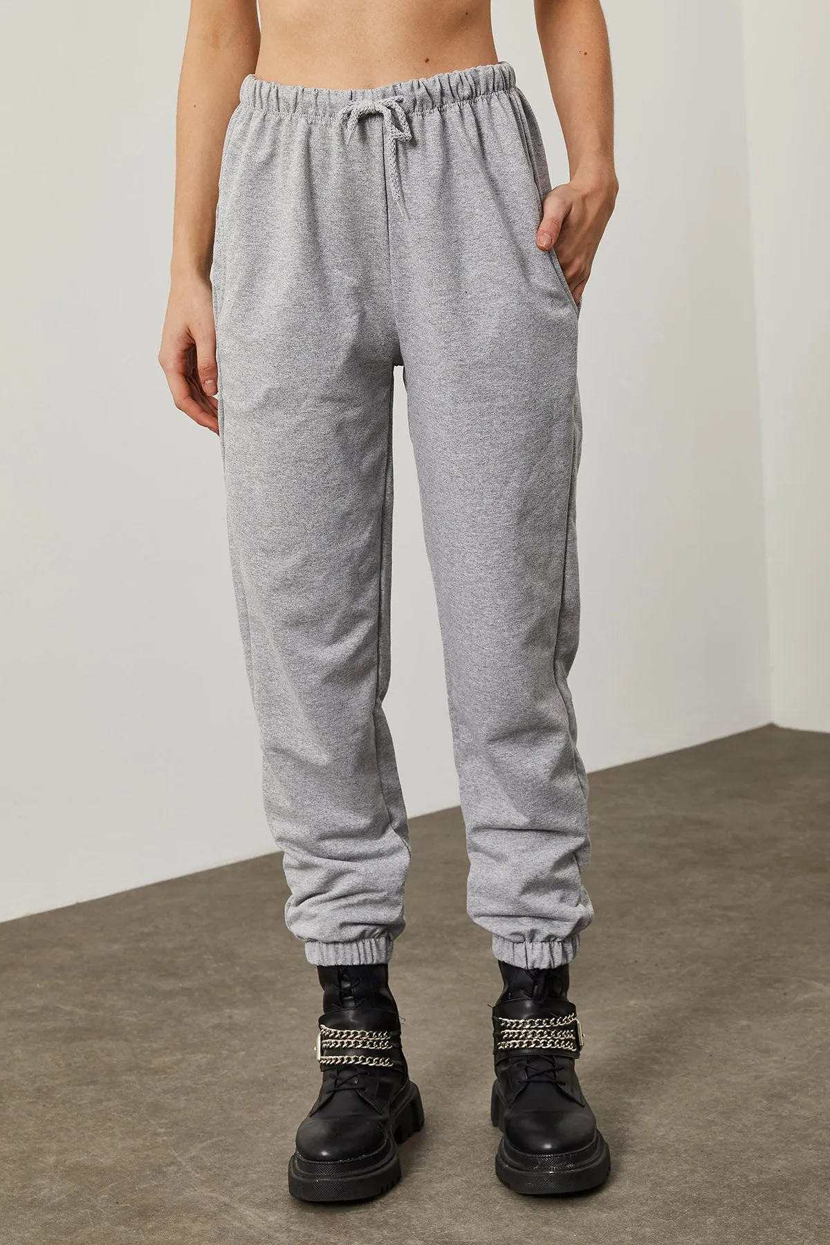 Lace-Waist Grey Sweatpants