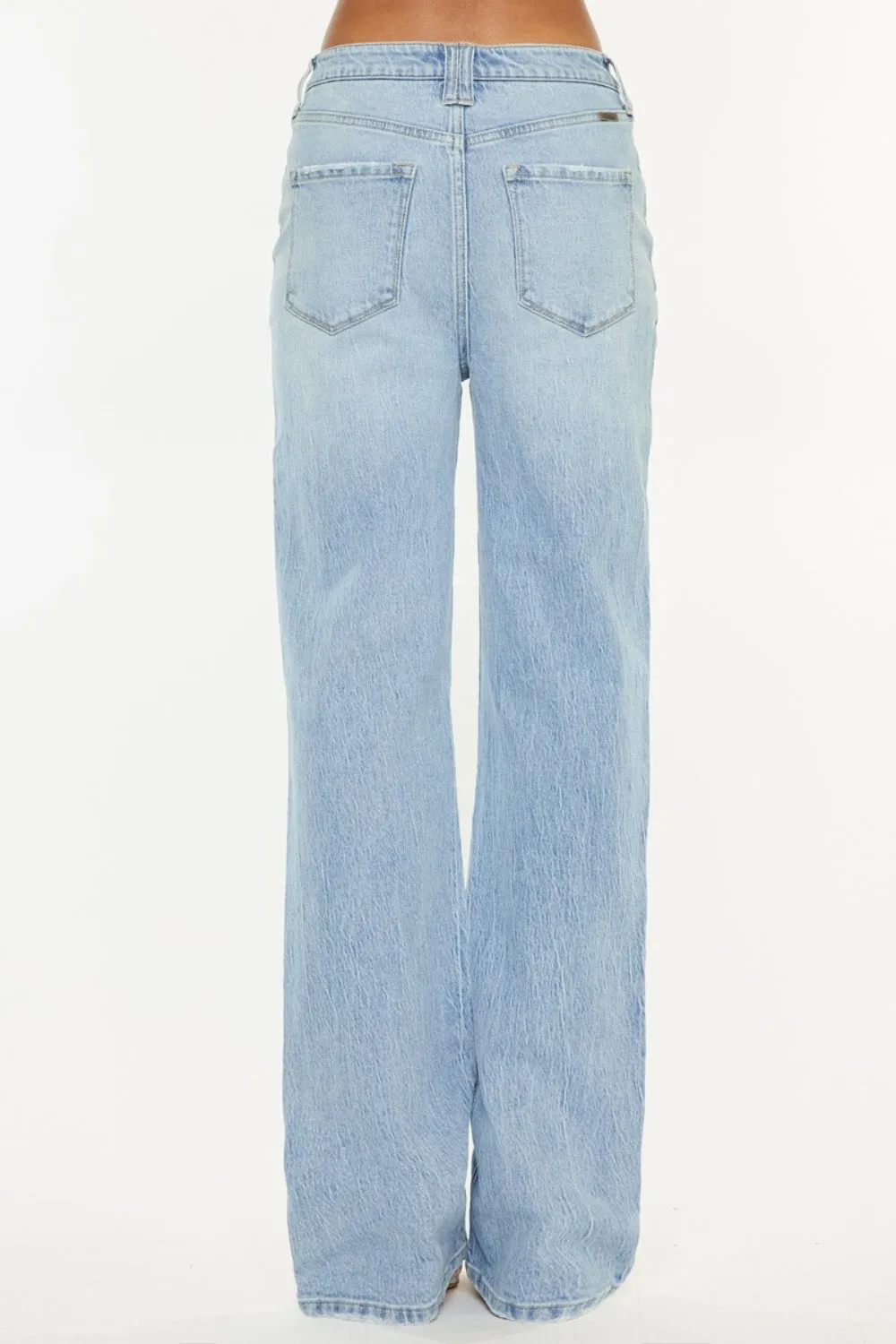 Light Blue Distressed High Waist Straight Jeans
