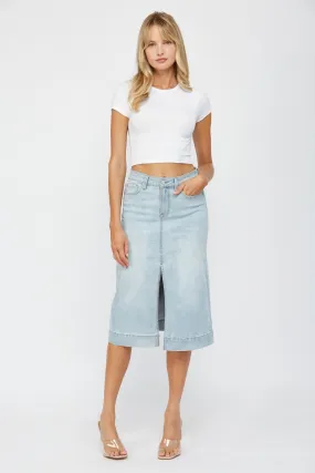 Light Wash Denim Midi Skirt