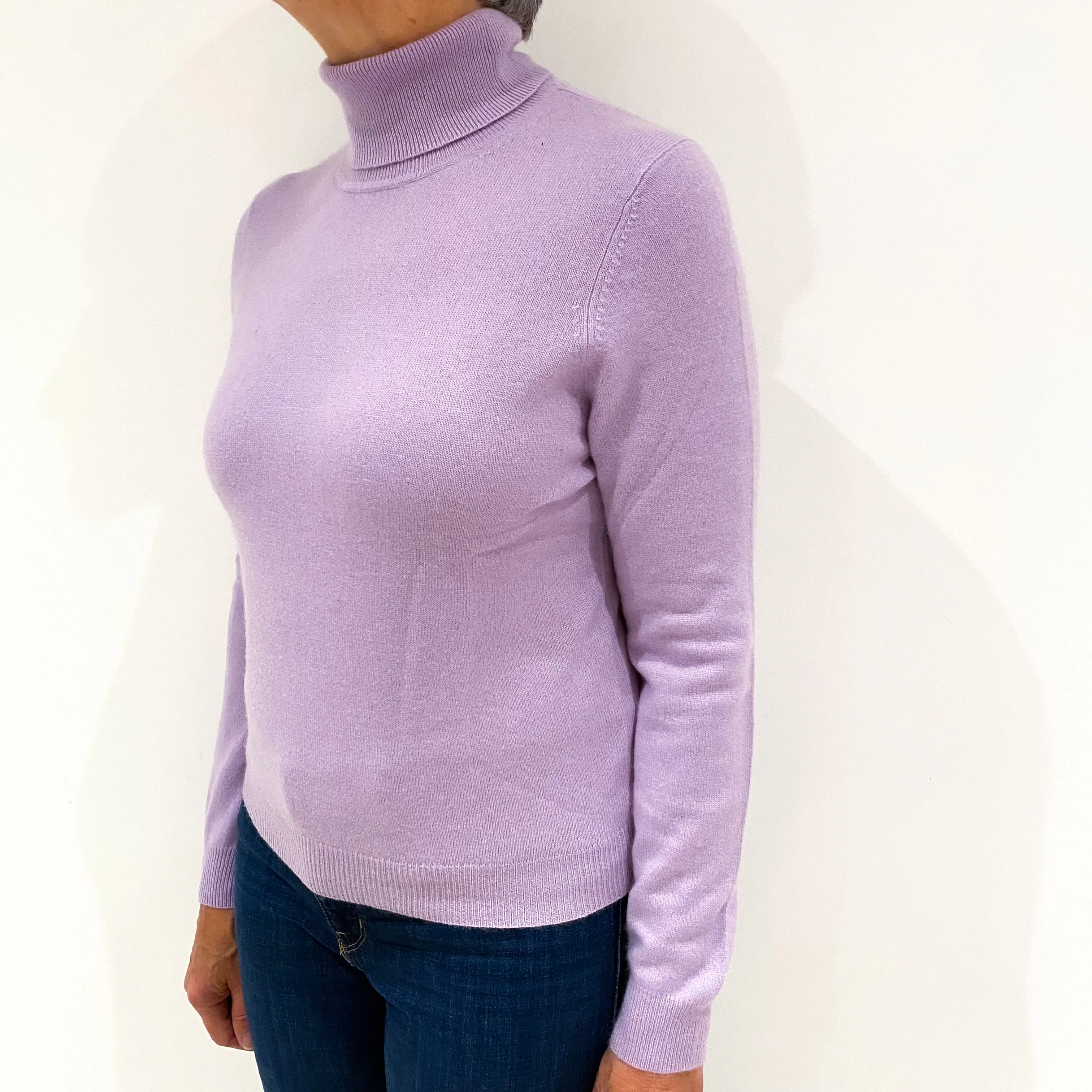 Lilac Purple Cashmere Polo Neck Jumper Medium