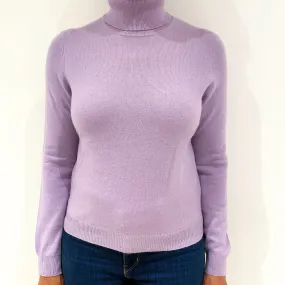 Lilac Purple Cashmere Polo Neck Jumper Medium