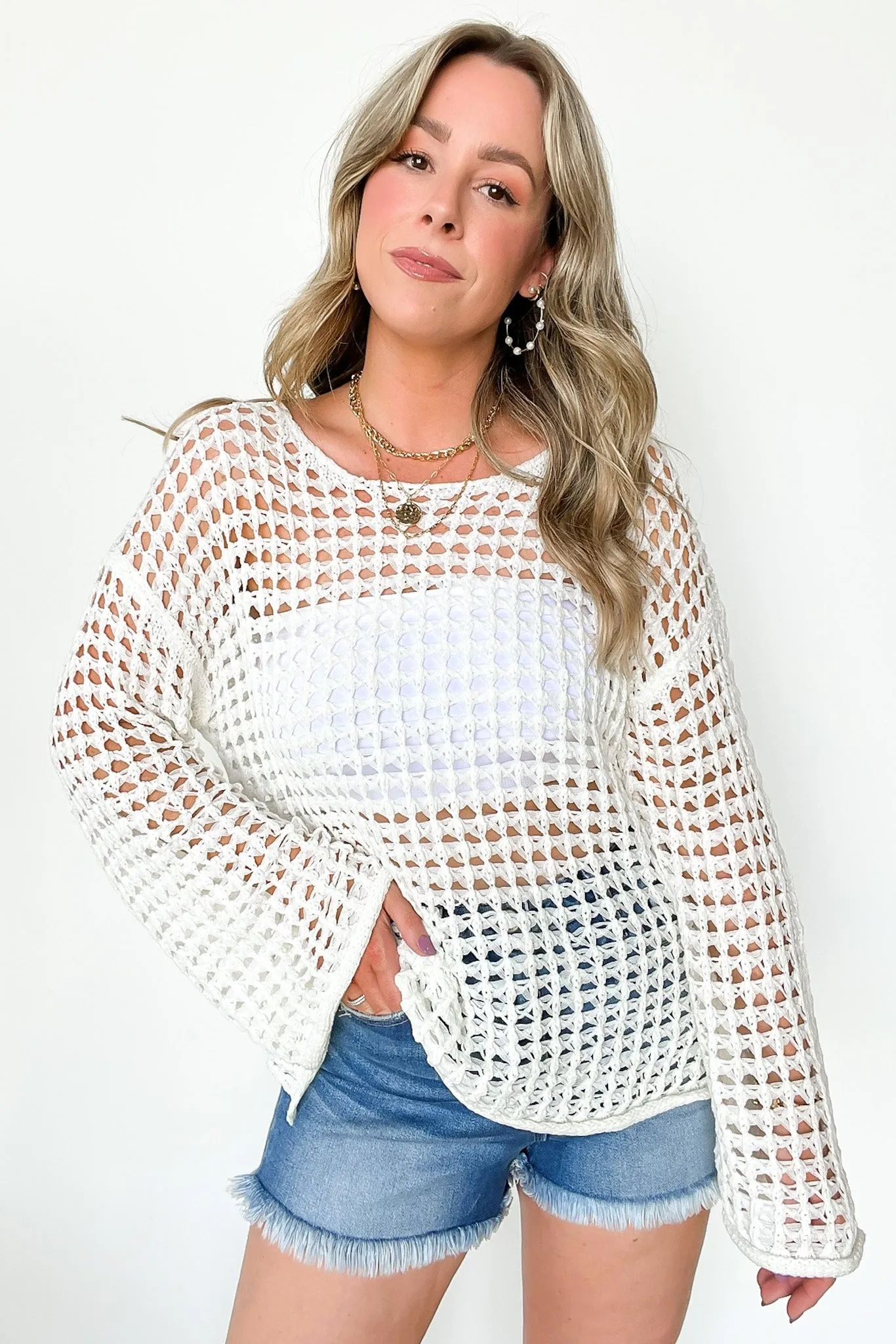 Lovely Crush Crochet Open Knit Pullover - FINAL SALE