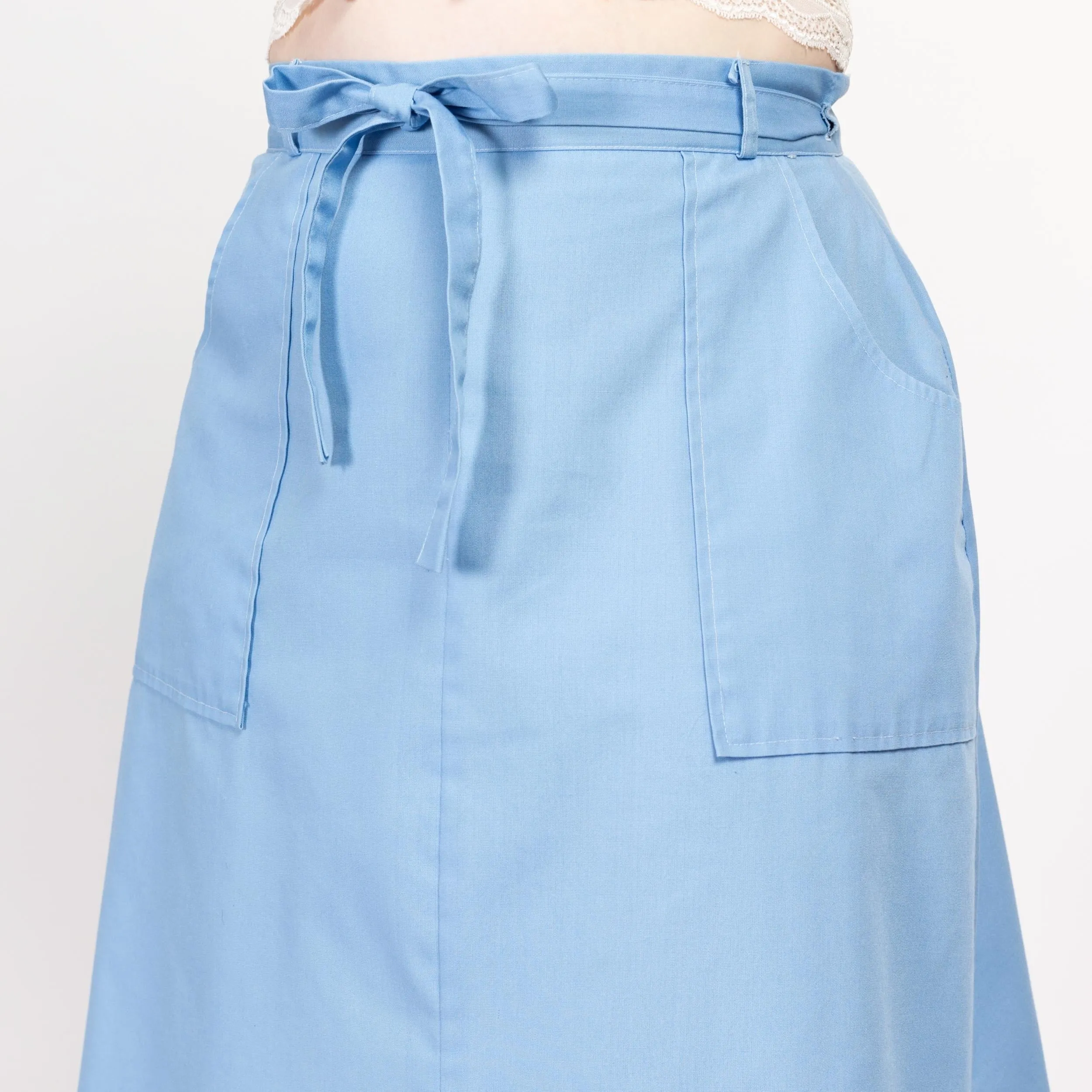 Medium 70s Sky Blue Midi Wrap Skirt 30”