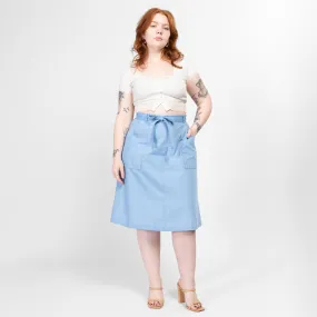 Medium 70s Sky Blue Midi Wrap Skirt 30”